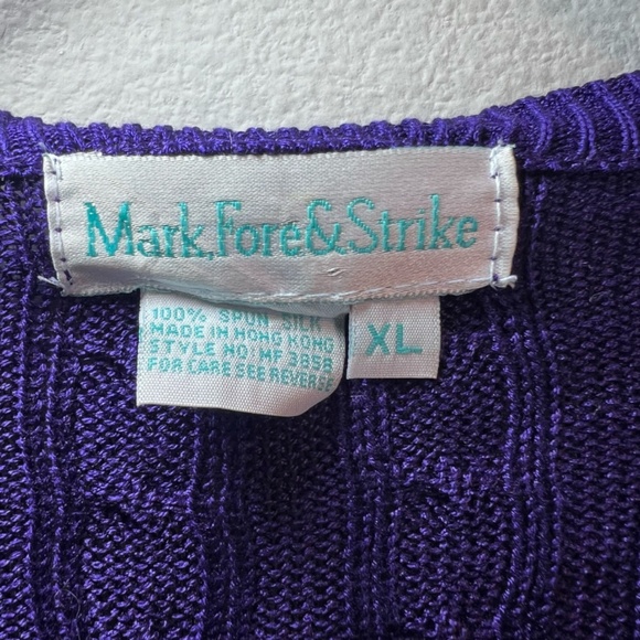 Mark Fore & Strike 100% Spun Silk Crew Neck Sweater Purple Textured Fitted Sz XL - Picture 3 of 9